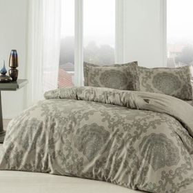 Taç Pamuk Saten Violet Haki Çift Kişilik Nevresim Takımı