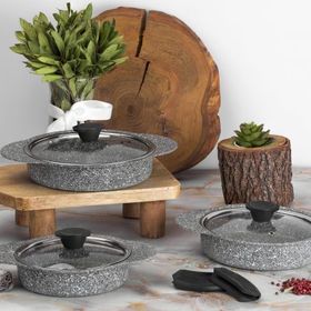 Taç Plus 3'lü Gri Granit Sahan Seti