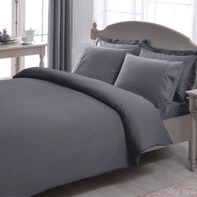 Taç Premium Basic King Size Stripe Pamuk Saten Antrasit Nevresim Takımı