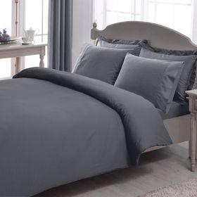 Taç Premium Basic King Size Stripe Pamuk Saten Antrasit Nevresim Takımı
