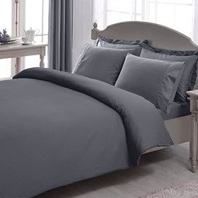 Taç Premium Basic King Size Stripe Pamuk Saten Antrasit Nevresim Takımı