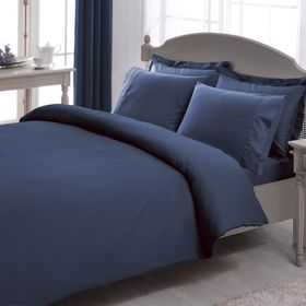Taç Premium Basic Stripe Lacivert Saten Çift Kişilik Nevresim Takımı