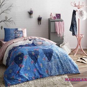 Taç Ranforce Lacy Mavi Tek Kişilik Nevresim Takımı