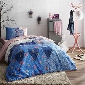 Taç Ranforce Lacy Mavi Tek Kişilik Nevresim Takımı