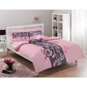 Taç Saten Paris Pembe Makosaten Çift Kişilik Nevresim Takımı
