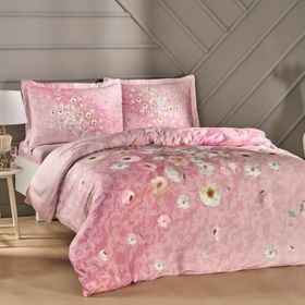 Taç Serlina Pembe Çift Kişilik Saten Nevresim Takımı