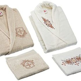 Taç Soft Bamboo Palace Çift Kişilik Bambu Ekru Bej Aile Bornoz Seti