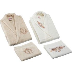 Taç Soft Bamboo Palace Çift Kişilik Bambu Ekru Bej Aile Bornoz Seti