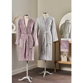 Taç Soft Lina Bamboo Mürdüm - Gri Çift Kişilik Bambu Aile Bornoz Seti