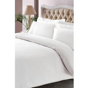 Taç Stripe Saten King Size Beyaz Çift Kişilik Nevresim Takımı