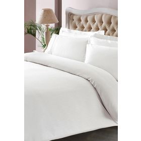 Taç Stripe Saten King Size Beyaz Çift Kişilik Nevresim Takımı