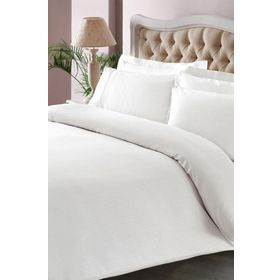 Taç Stripe Saten King Size Beyaz Çift Kişilik Nevresim Takımı
