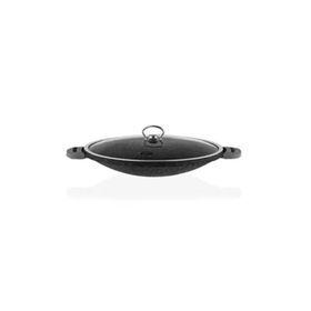 Taç tac-3394 Siyah 34 cm Granit Döküm Cam Kapaklı Sac Kavurma Ve Gözleme Tavası