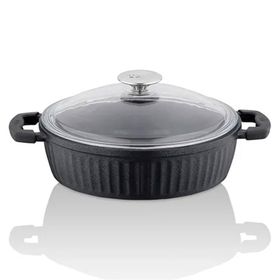 Taç TAC-3835 Valeriya Döküm Cam Kapak 28 cm Siyah Basık Tencere