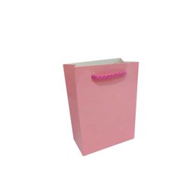 Tahtakale Toptancıları 13.8X10X5 cm 25 Adet Pembe İp Saplı Minik Boy Düz Renk Karton Çanta