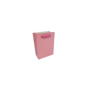 Tahtakale Toptancıları 13.8X10X5 cm 25 Adet Pembe İp Saplı Minik Boy Düz Renk Karton Çanta
