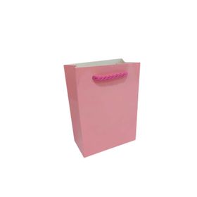 Tahtakale Toptancıları 13.8X10X5 cm 25 Adet Pembe İp Saplı Minik Boy Düz Renk Karton Çanta