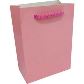 Tahtakale Toptancıları 13.8X10X5 cm 25 Adet Pembe İp Saplı Minik Boy Düz Renk Karton Çanta