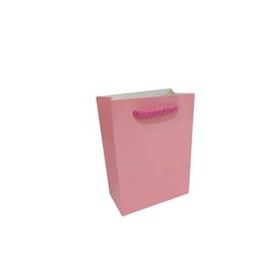 Tahtakale Toptancıları 13.8X10X5 cm 25 Adet Pembe İp Saplı Minik Boy Düz Renk Karton Çanta