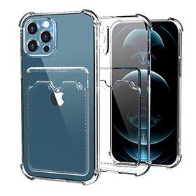 Tahticmer iPhone 12 Darbe Korumalı Kartlık Bölmeli Şeffaf Silikon Kılıf