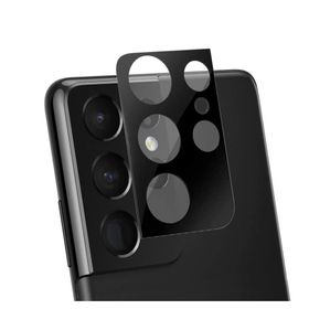 Tahticmer Samsung Galaxy S21 Ultra G998 Siyah Uyumlu Kırılmaz Kamera Lens Koruyucu Komple Cam
