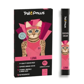 Tail&Paws Luna 15 gr 5 Adet Tavuklu ve Multivitaminli Şekersiz Sıvı Kedi Ödül Maması