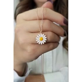 Takı Boom Kadın Papatya Tasarım Mineli Rose 925 Ayar Gümüş Kolye