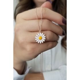 Takı Boom Kadın Papatya Tasarım Mineli Rose 925 Ayar Gümüş Kolye