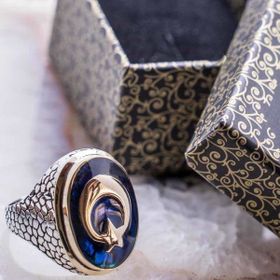 Takıhan 925 Ayar Gümüş Ay Yıldız Simgeli Büyük Mineli Yüzük