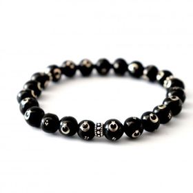 Takıhan 925 Ayar Gümüş Ayyıldız İşlemeli 8 mm Unisex Oltu Bileklik