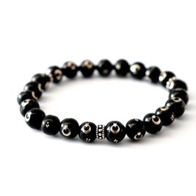 Takıhan 925 Ayar Gümüş Ayyıldız İşlemeli 8 mm Unisex Oltu Bileklik