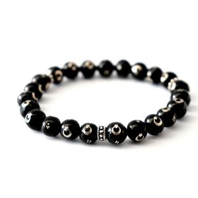 Takıhan 925 Ayar Gümüş Ayyıldız İşlemeli 8 mm Unisex Oltu Bileklik