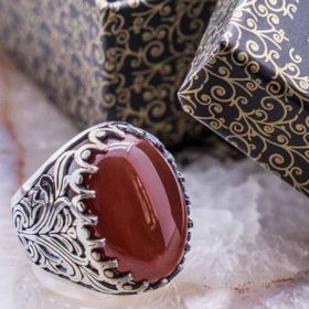Takıhan 925 Ayar Gümüş Bordo Akik Taşlı Yüzük