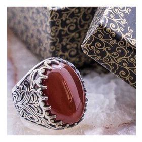 Takıhan 925 Ayar Gümüş Bordo Akik Taşlı Yüzük