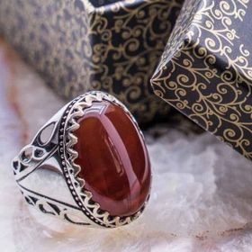 Takıhan 925 Ayar Gümüş Bordo Akik Taşlı Yüzük