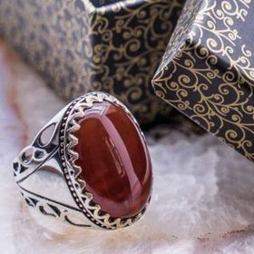 Takıhan 925 Ayar Gümüş Bordo Akik Taşlı Yüzük