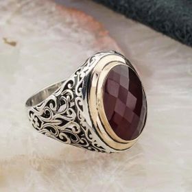 Takıhan 925 Ayar Gümüş Büyük Kırmızı Zirkon Taşlı Erkek Yüzük