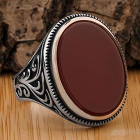 Takıhan 925 Ayar Gümüş Düz Akik Taşlı Oval Model Yüzük
