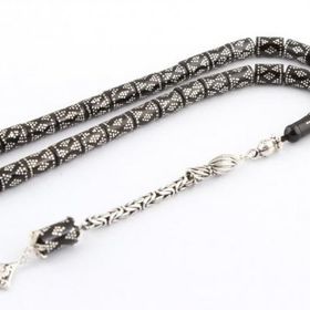 Takıhan 925 Ayar Gümüş Elişçilikli Kesme Model Erzurum Oltu Taşı Tesbih