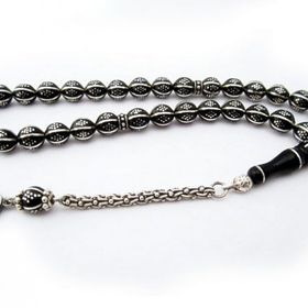 Takıhan 925 Ayar Gümüş İşlemeli Erzurum Oltu Taşı Tesbih