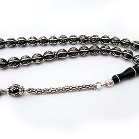 Takıhan 925 Ayar Gümüş İşlemeli Erzurum Oltu Taşı Tesbih