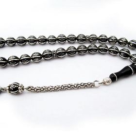 Takıhan 925 Ayar Gümüş İşlemeli Erzurum Oltu Taşı Tesbih