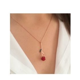 Takıhan 925 Ayar Gümüş Kırmızı Gül Kolye