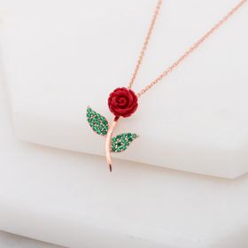 Takıhan 925 Ayar Gümüş Kırmızı Gül Kolye