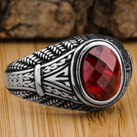 Takıhan 925 Ayar Gümüş Kırmızı Oval Zirkon Taşlı Yüzük