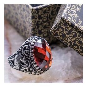 Takıhan 925 Ayar Gümüş Kırmızı Zirkon Taşlı Geyik Desenli Yüzük