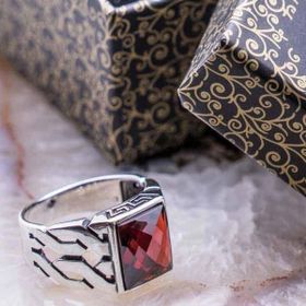 Takıhan 925 Ayar Gümüş Kırmızı Zirkon Taşlı Örgü Desenli Yüzük