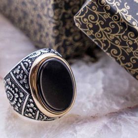 Takıhan 925 Ayar Gümüş Oval Düz Oniks Taşlı Yüzük