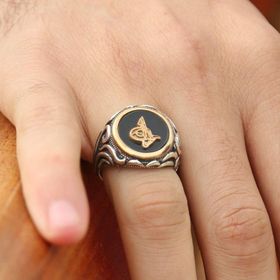 Takıhan 925 Ayar Gümüş Tuğralı Oniks Taşlı Yüzük