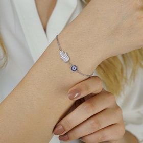Takıhan 925 Ayar gümüş Zirkon Taşlı Fatma'nın Eli Model Bileklik